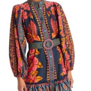 Farm Rio Patterned Dress with Beaded Belt